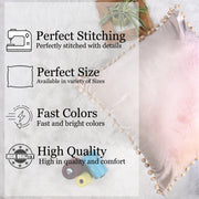 Velvet Cushion Covers Adorned With Pom Poms Set of 5, Beige